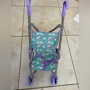 Unicorn Rainbow Purple Doll Stroller foldable Toy